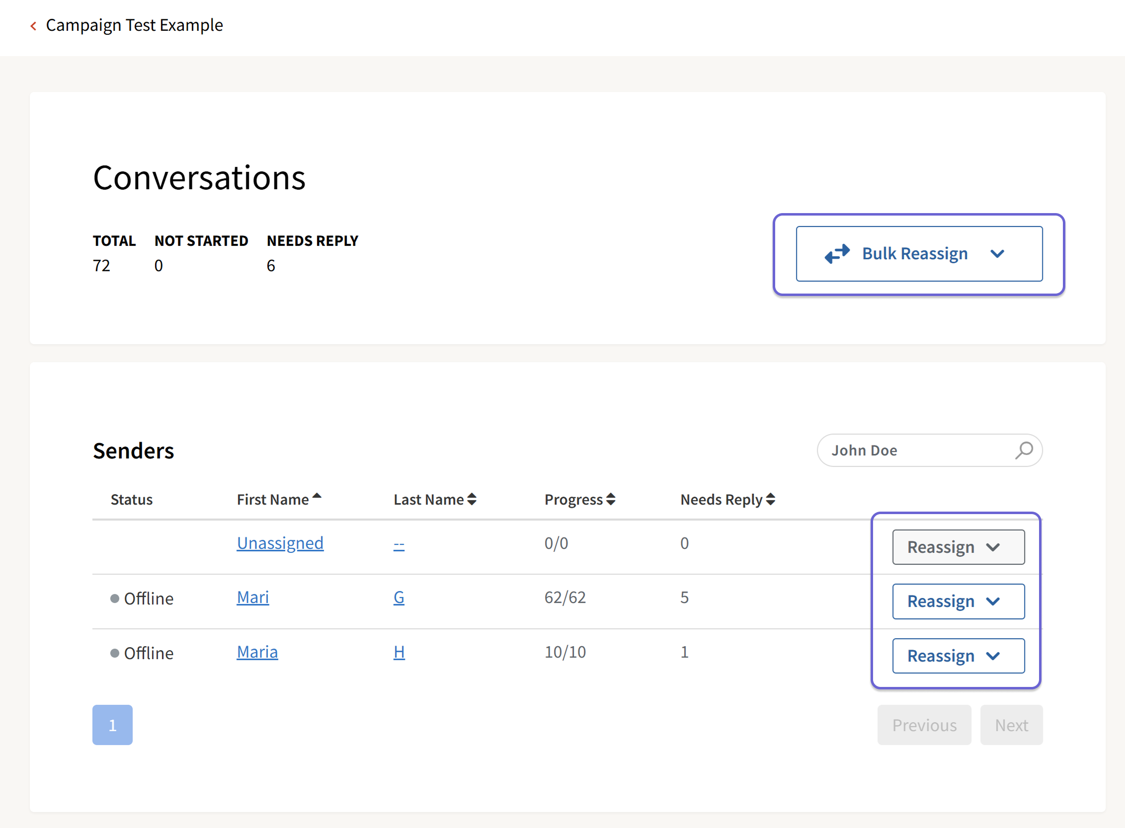 Screenshot of the Conversation Overview page within the Campaign Summary