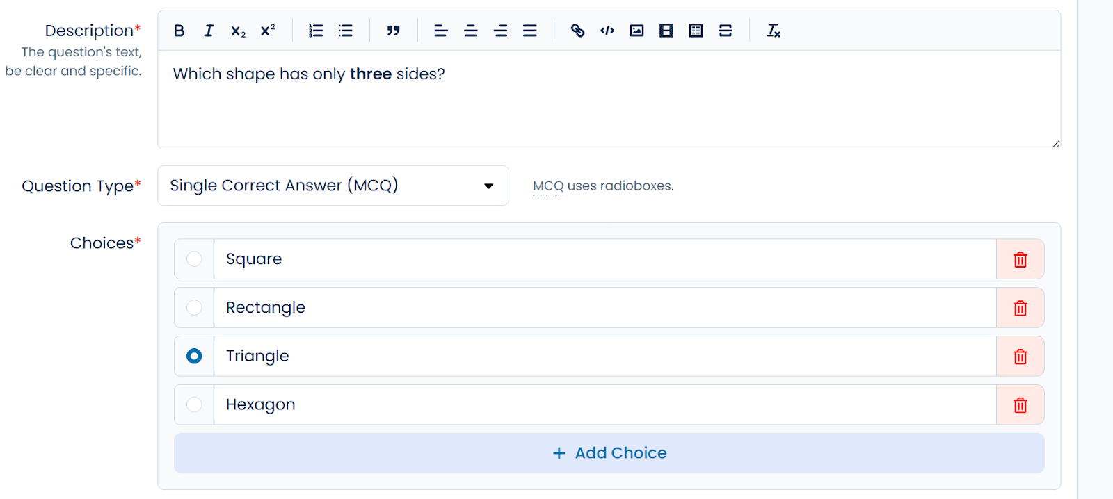 Multiple Choice Question interface