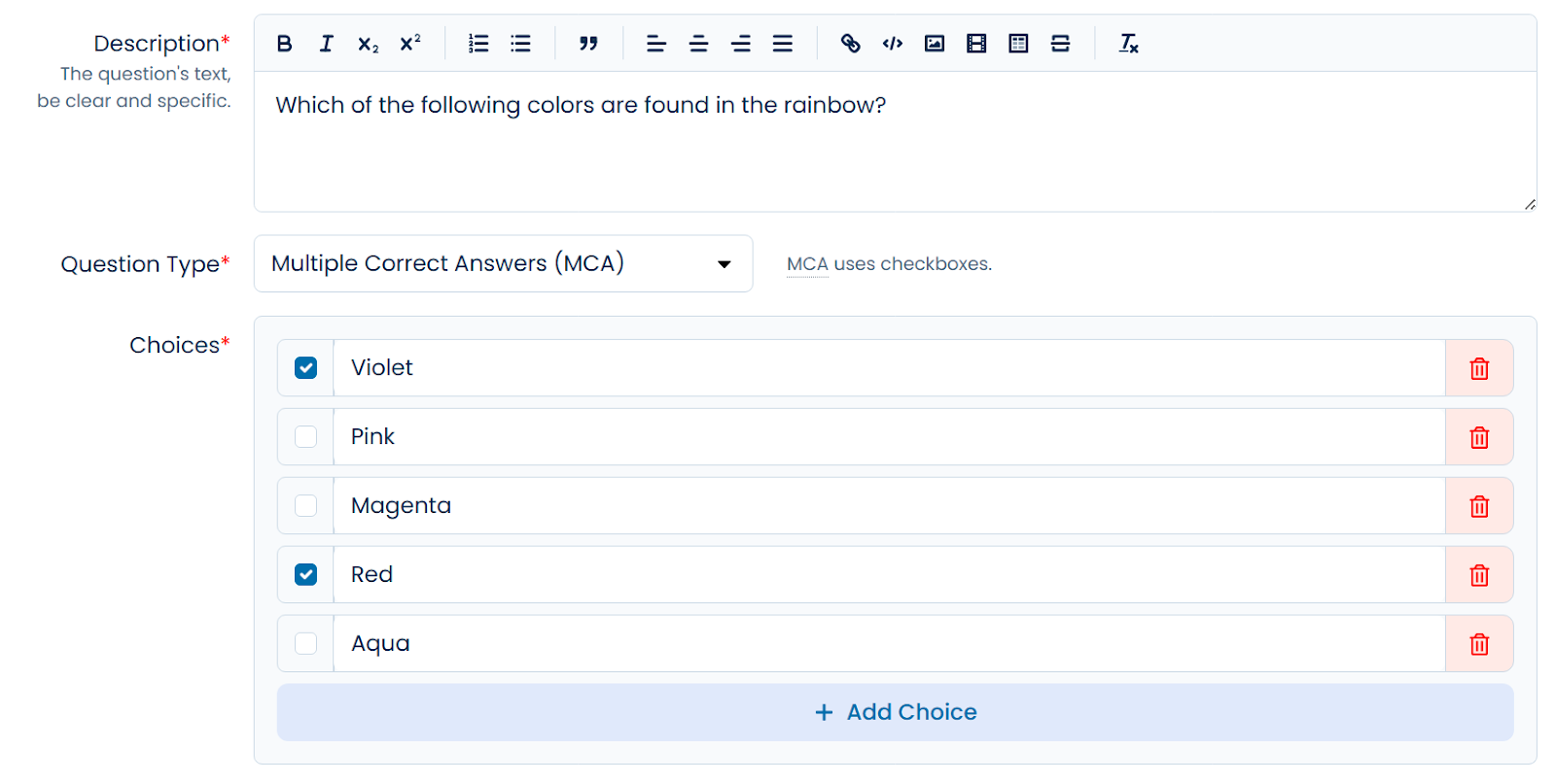 Multiple Correct Answers interface