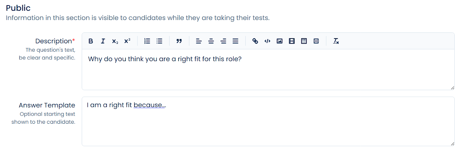 Text Answer interface