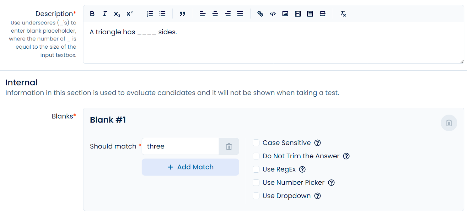 Fill In The Blanks interface