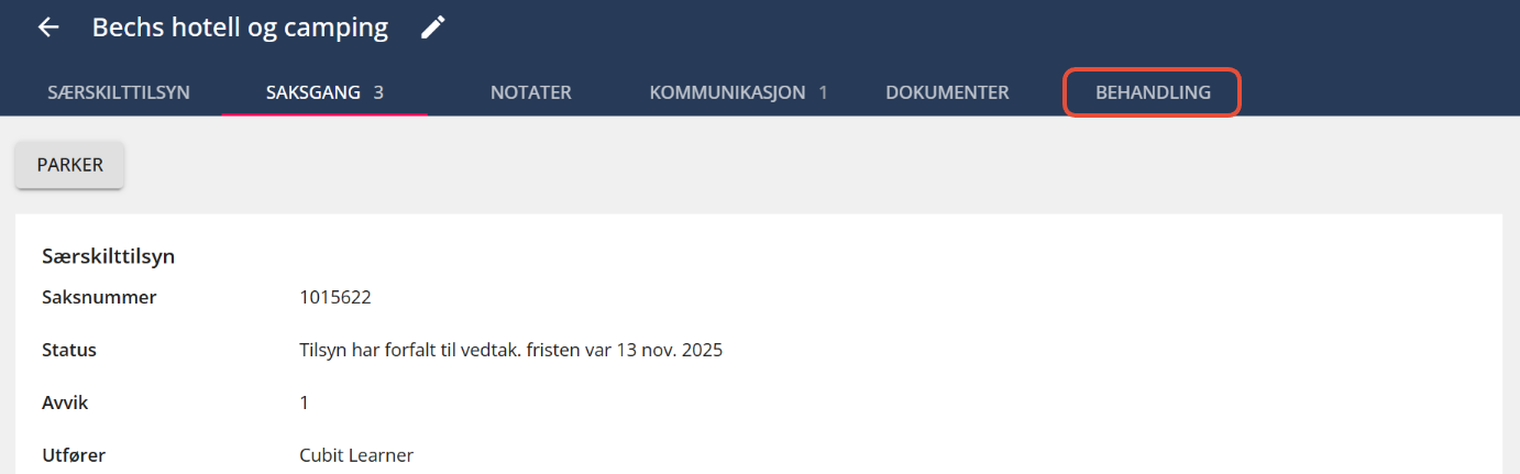 Bildetekst: Gå til behandlingsfane