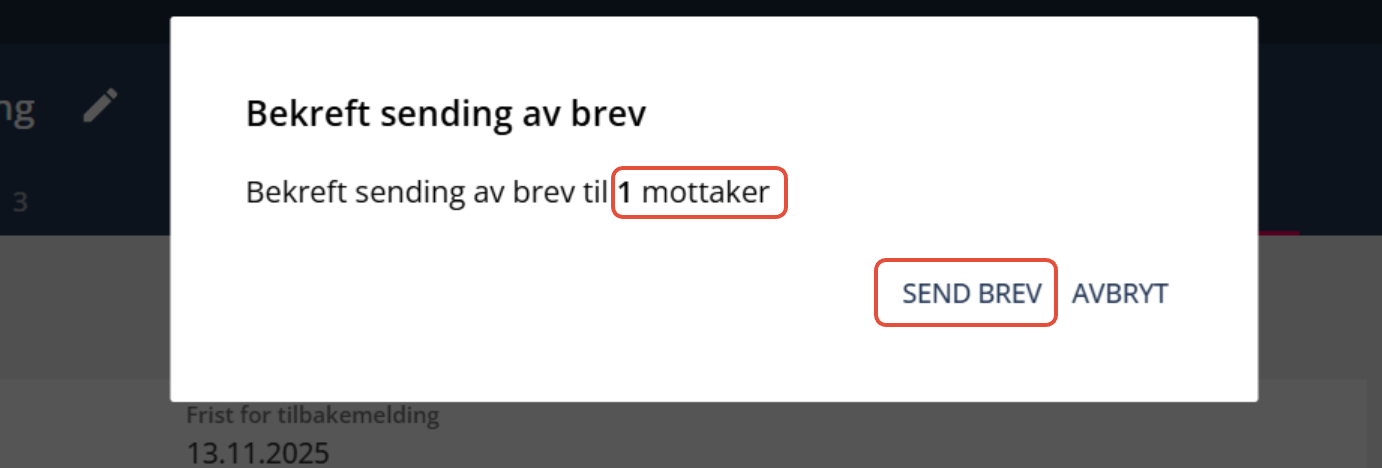 Bildetekst: Bekreft sending av brev