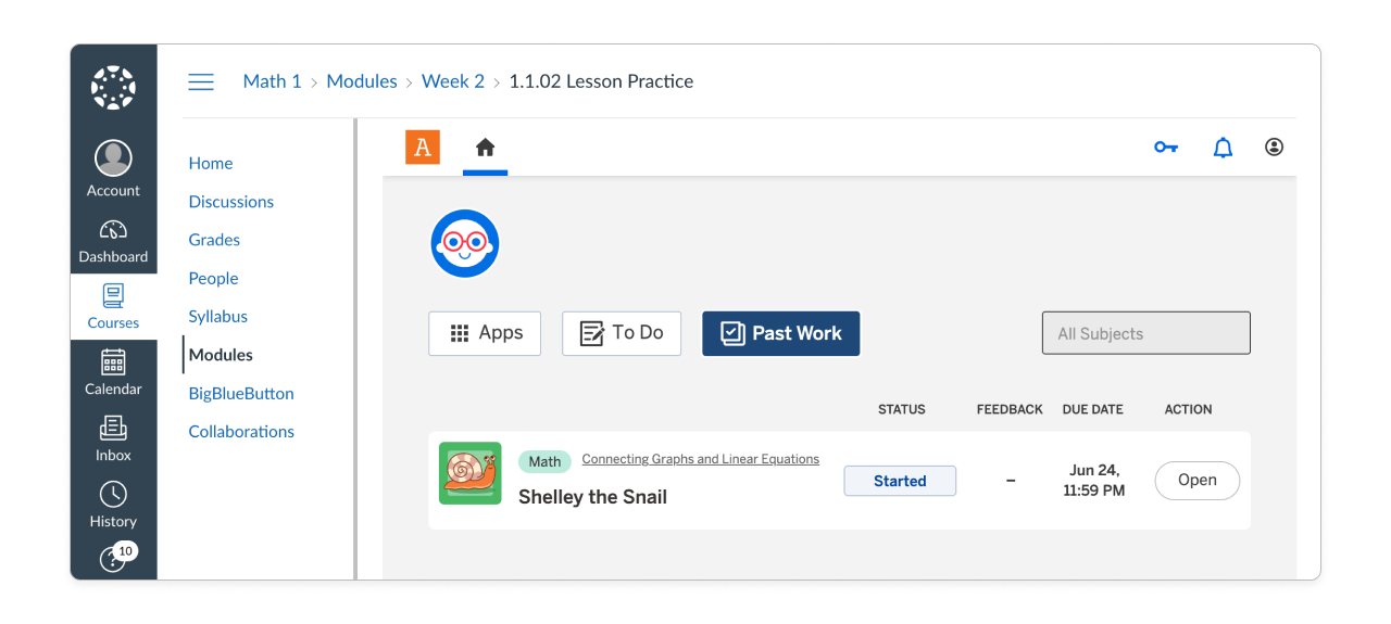 On the Canvas Courses Modules screen, Amplify Student Home displays instead of the linked content.