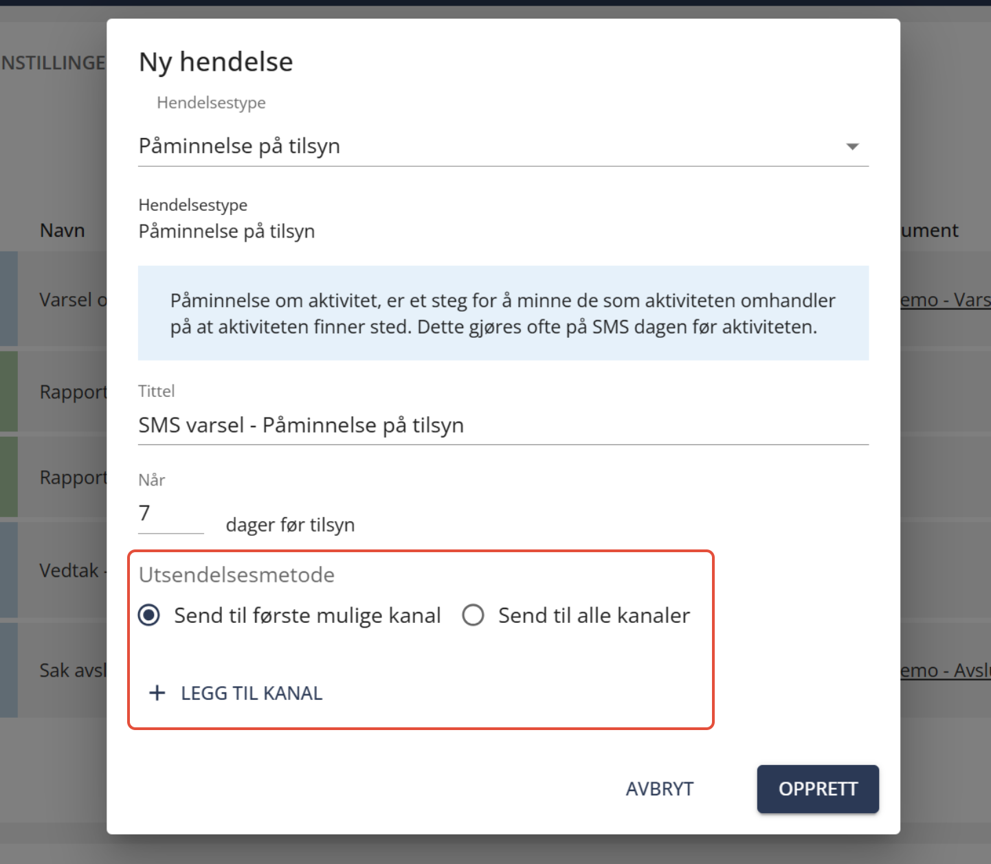 Bildetekst: Velge utsendelsemetode