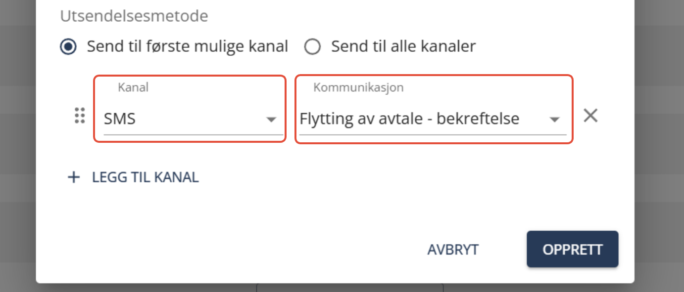 Bildetekst: Velg kanal og tekstmal