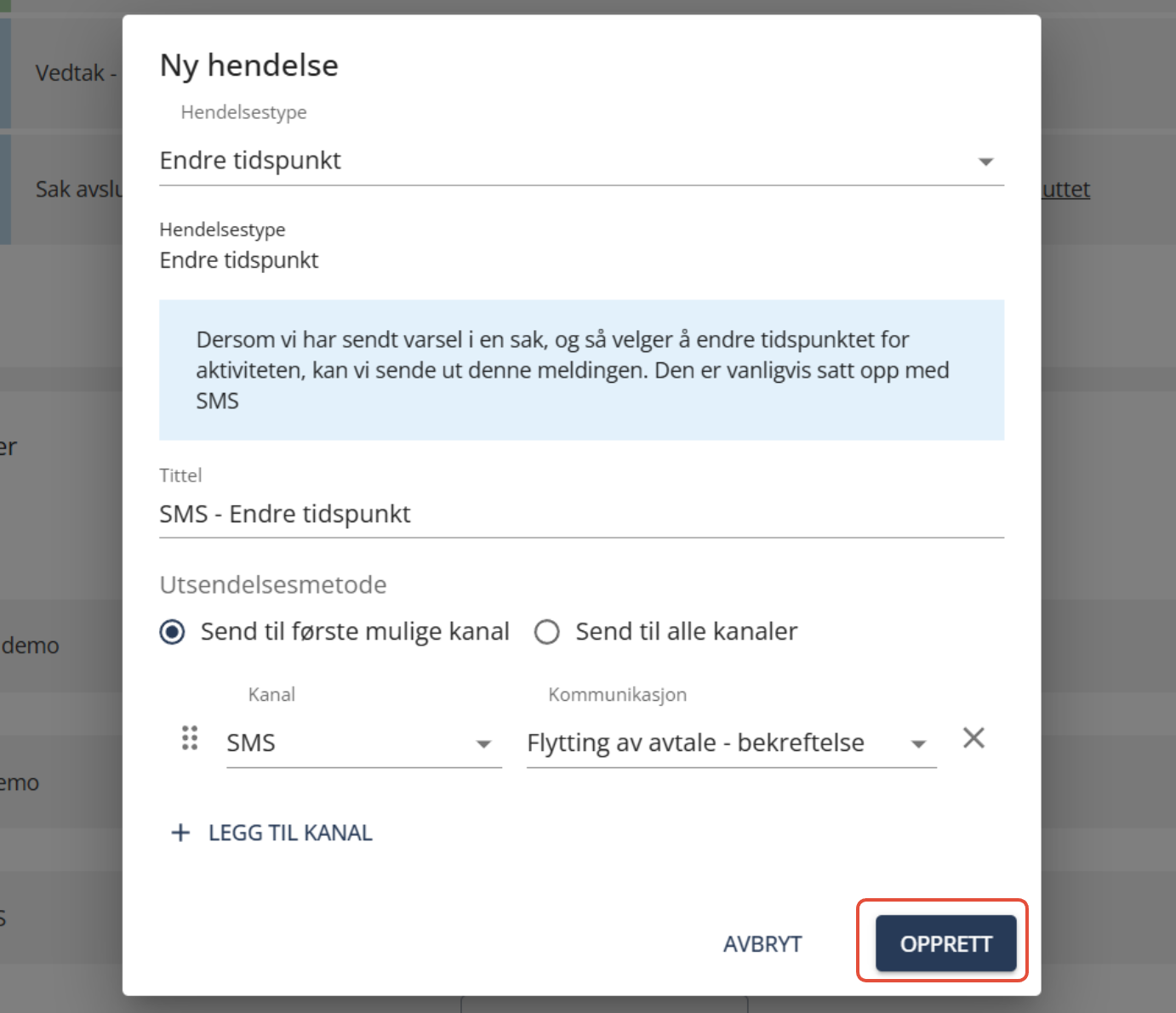 Bildetekst: Trykk på "Opprett".