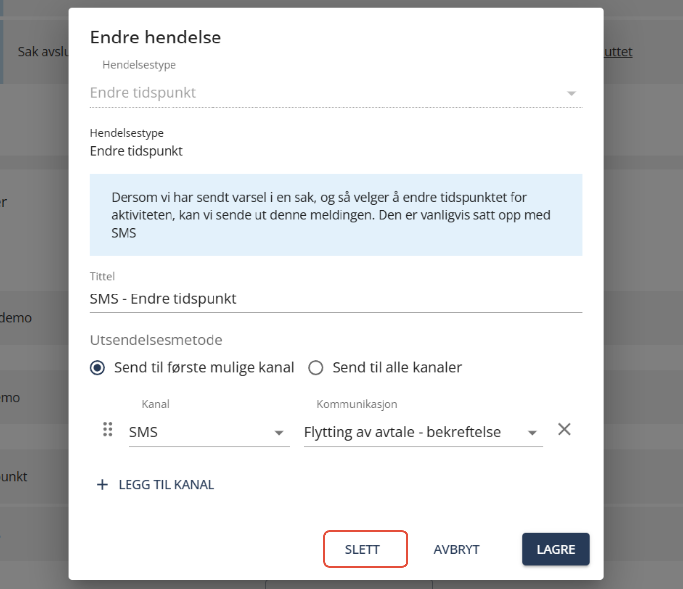 Bildetekst: Trykk på "Slett".
