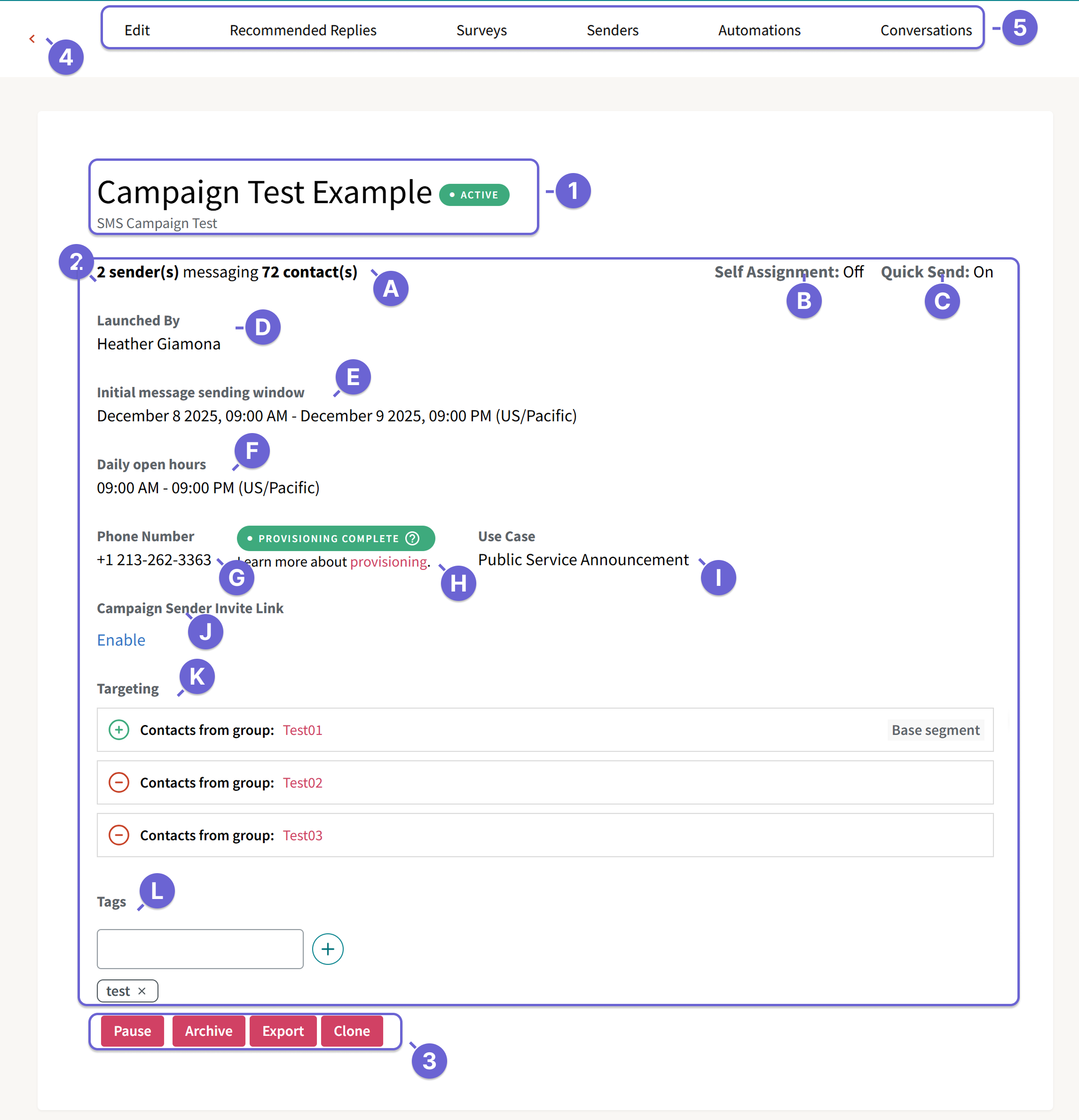 Screenshot of the ThruText Campaign Details section