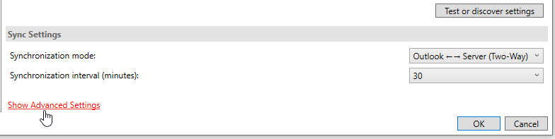 Im Einstellungsfenster zeigt der Mauszeiger auf den Button unten links: Show Advanced Settings