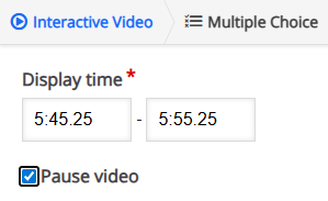 The pause video checkbox is beneath the Display time fields