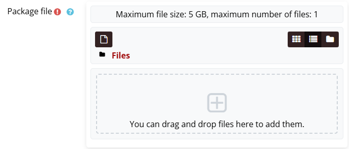 Package File. You can drag and drop files here to add them.