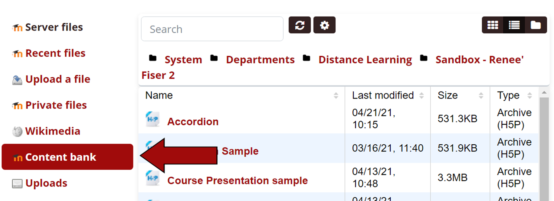Content Bank option is in the left-hand tabs