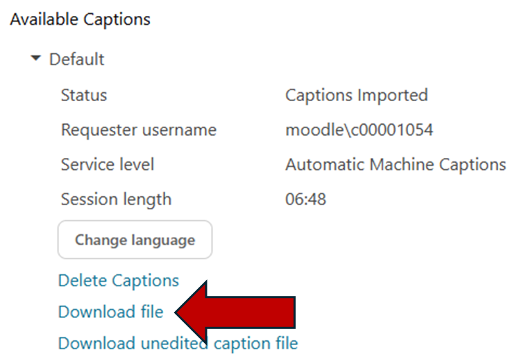 Available Captions, Default, Download File