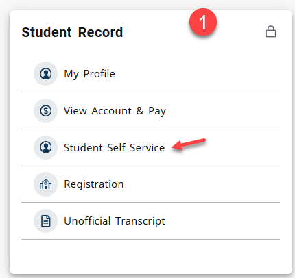 Image 1 Student Record tile, select Student Self Service