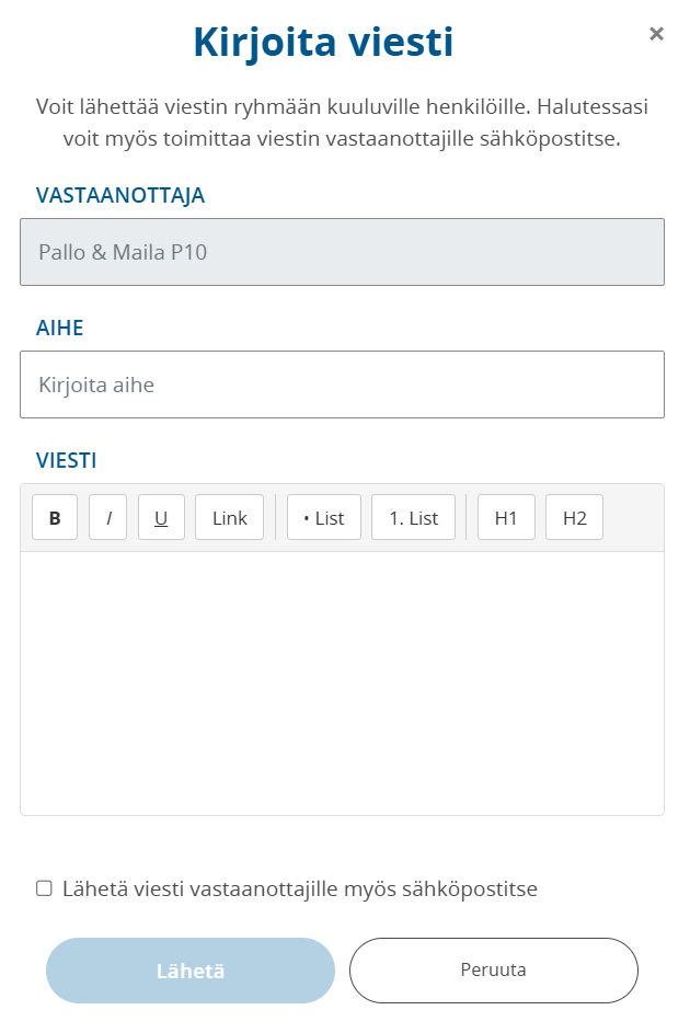 Kuva kirjoita viesti ryhmälle -painikkeesta