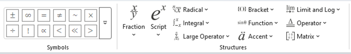 Microsoft Word Equation Editor options