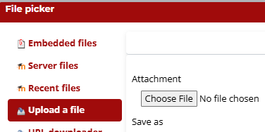 In the file picker menu, select Upload a file, then click Choose File.