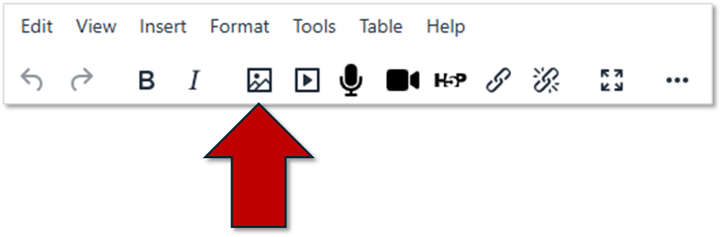 TinyMCE text editor with the insert image button indicated
