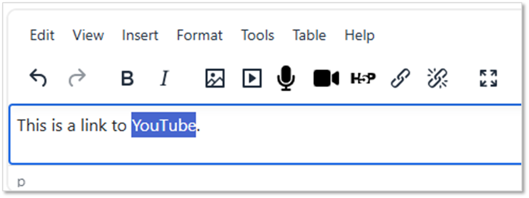Highlighted text in the TinyMCE text editor