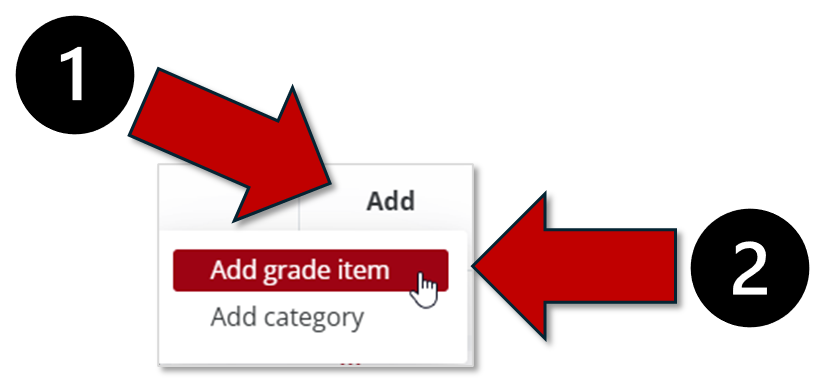 Gradebook setup screen with the Add button clicked and the Add grade item option selected