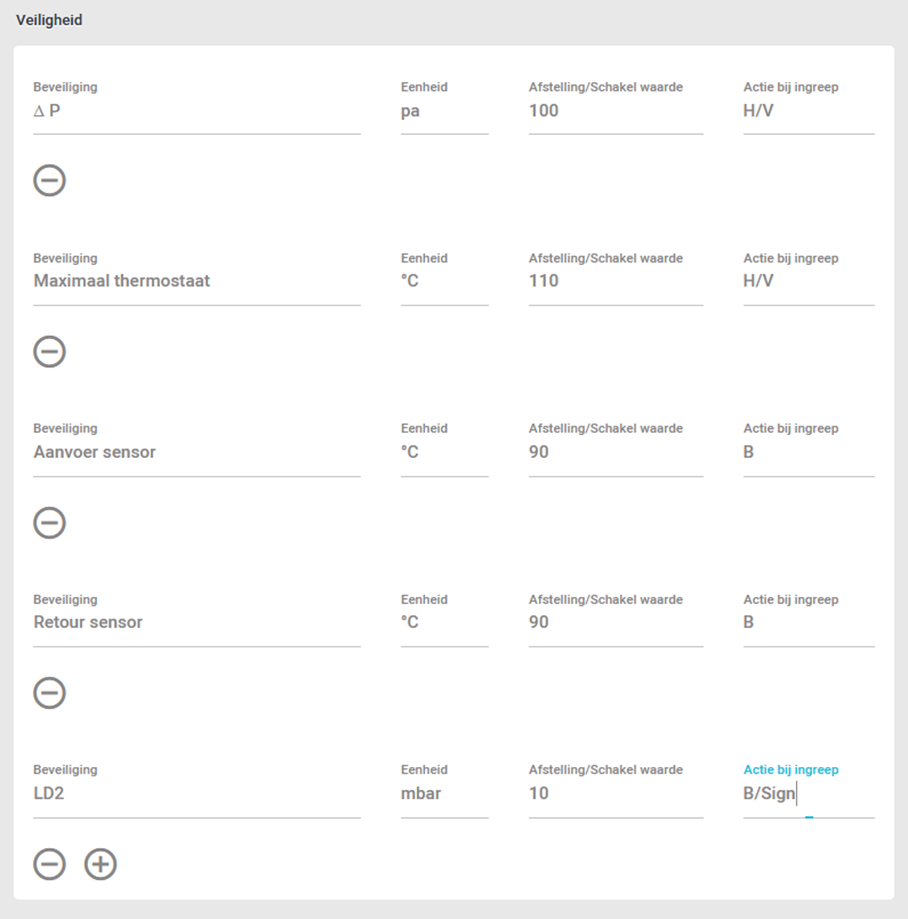 The image displays a user interface with various settings for a security system, including temperature sensors, alarms, and shutter controls.

Door AI gegenereerde inhoud is mogelijk onjuist.