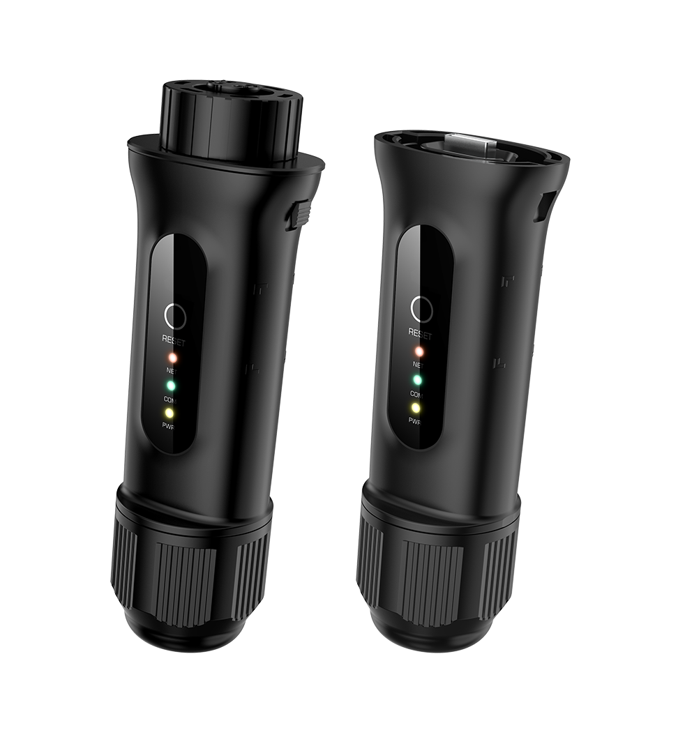 A black device with green and red lights
Description automatically generated