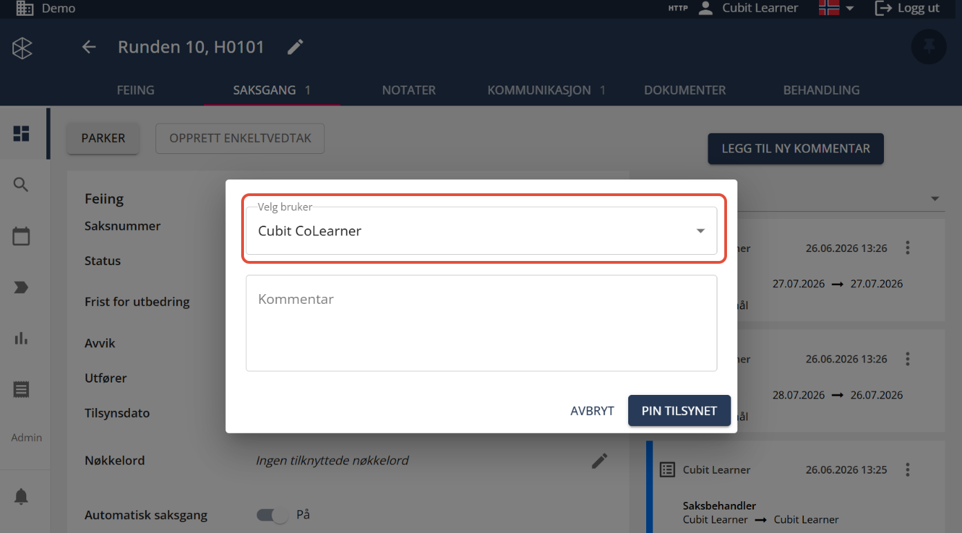 Bildetekst: Velg en bruker fra nedtrekksmenyen.
