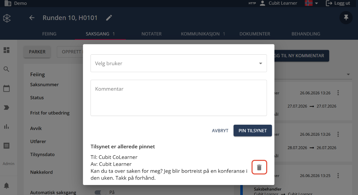 Bildetekst: Trykk på søppelbøtte-ikonet for å fjerne.