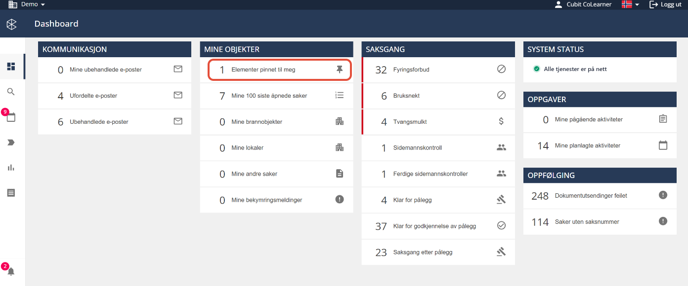 Bildetekst: Trykk på "X elementer pinnet til meg".