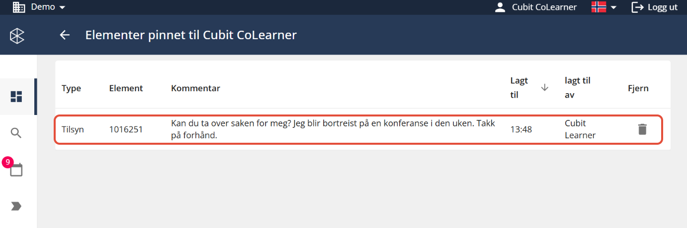 Bildetekst: Velg en sak fra listen.