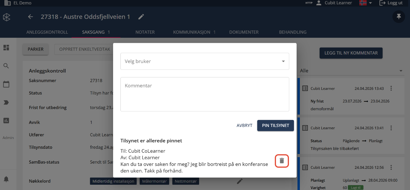 Bildetekst: Trykk på søppelbøtte-ikonet for å fjerne.