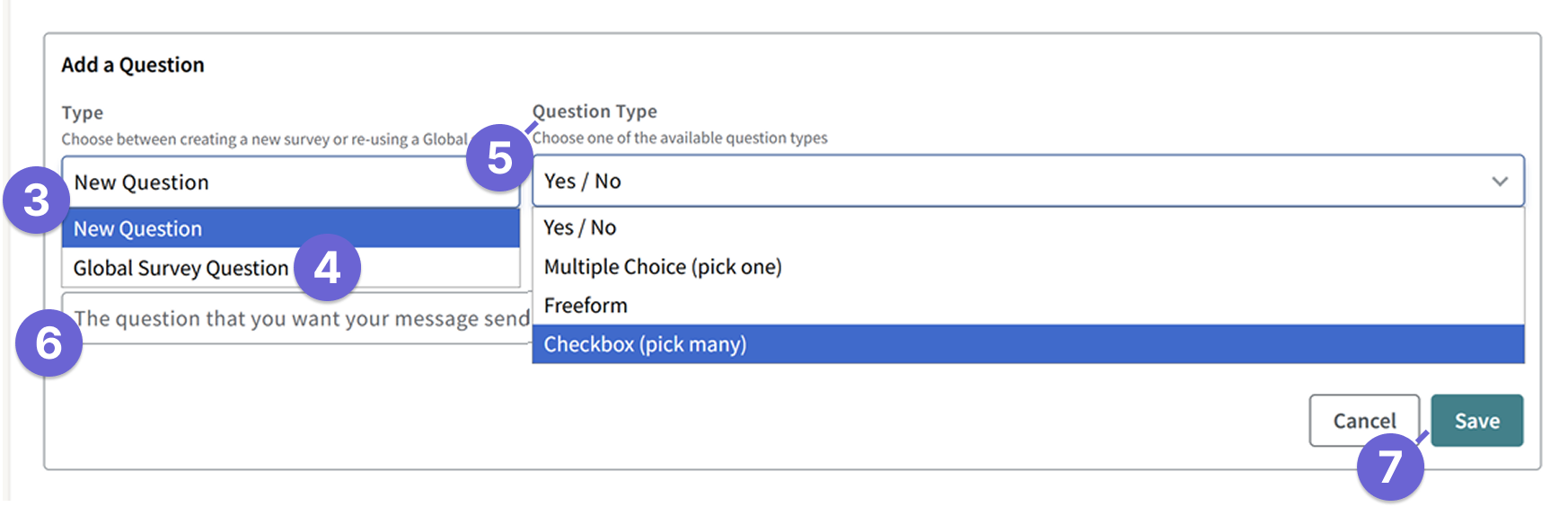 Screenshot of the Survey step of ThruText campaign creation, shown with the teal bubble at the top of the page. One survey has been added.