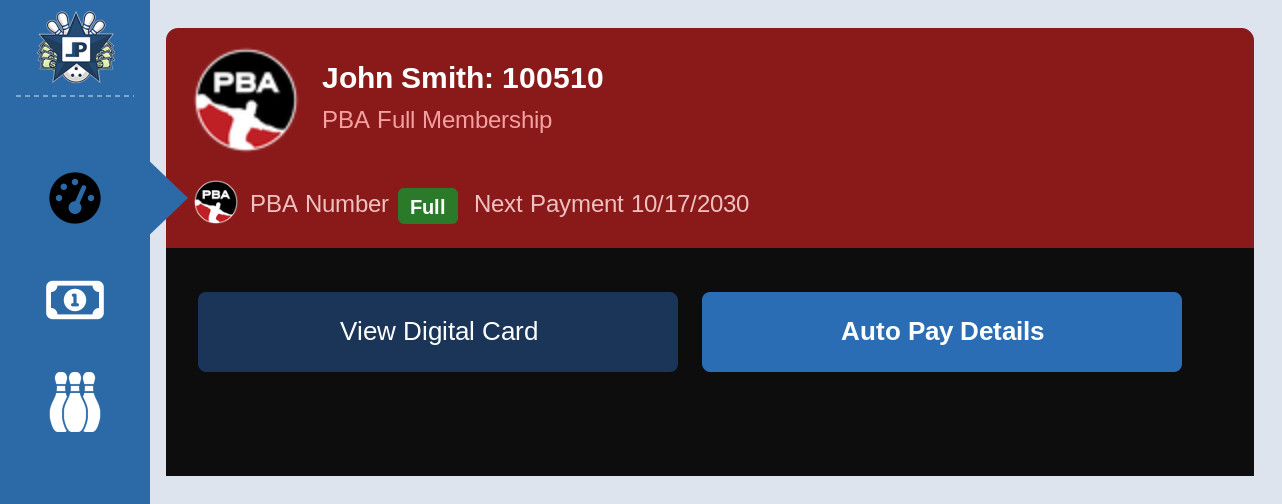 Dashboard showing PBA Membership with Auto Pay Details button