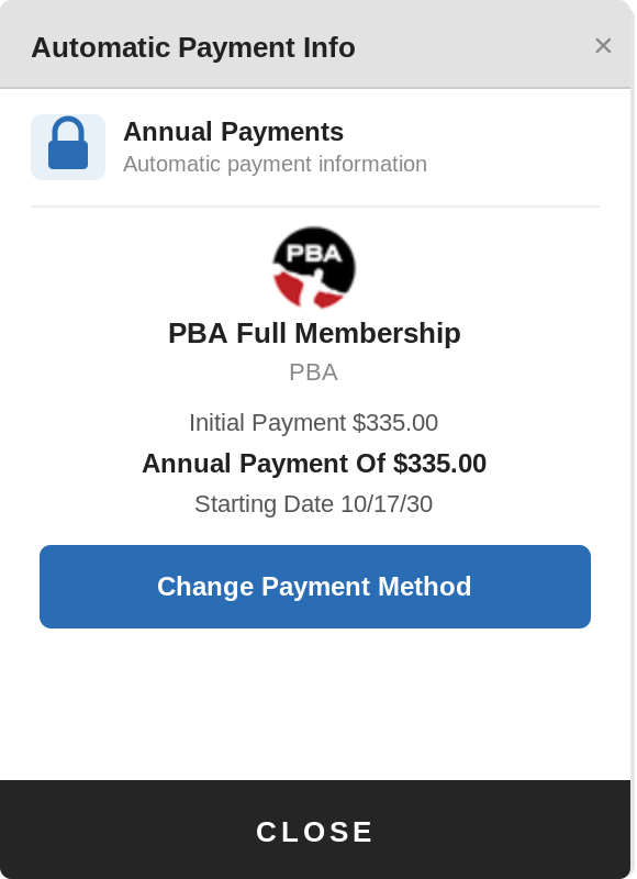 Auto Pay Details screen showing Change Payment Method button