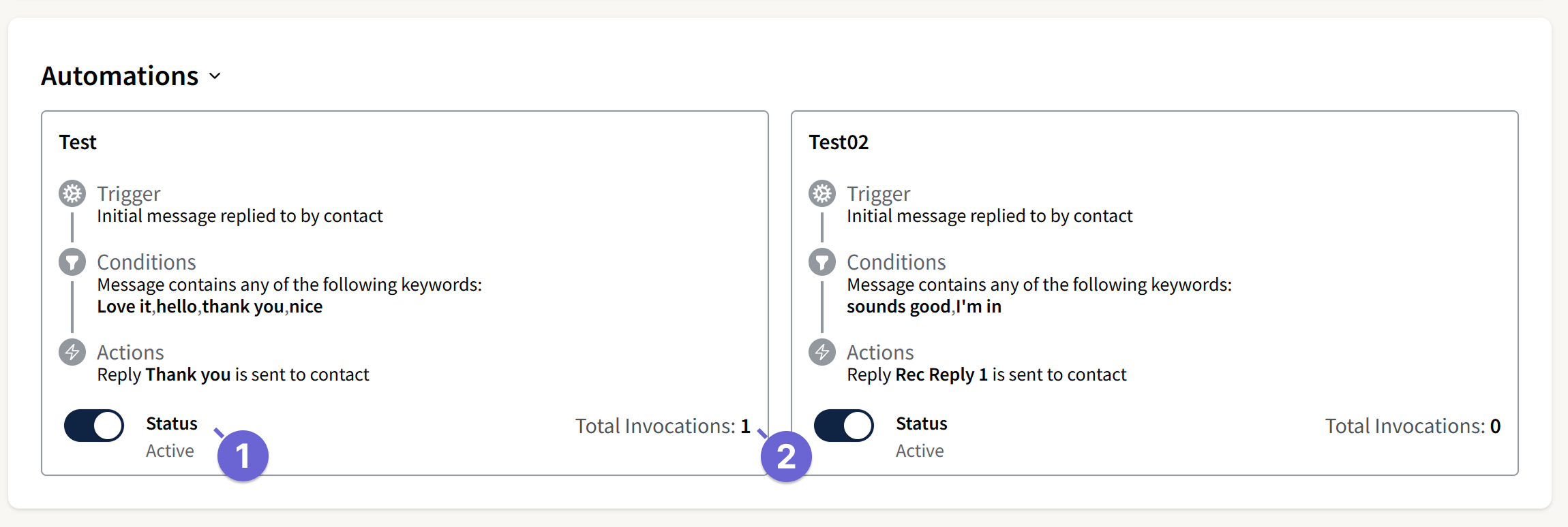 Image of the Summary Page Automations