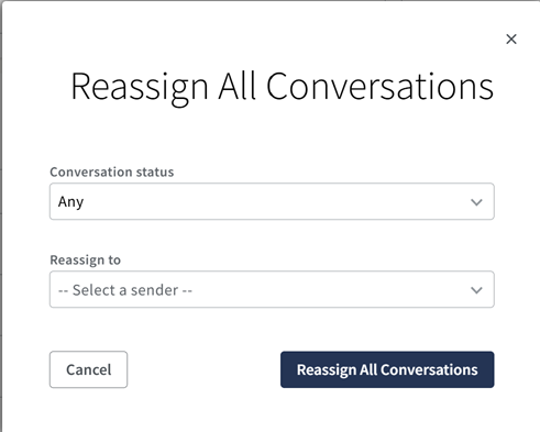 Screenshot of the single Reassign All Conversations window