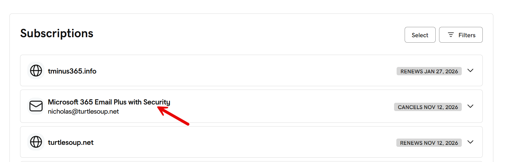 GoDaddy subscription example 1