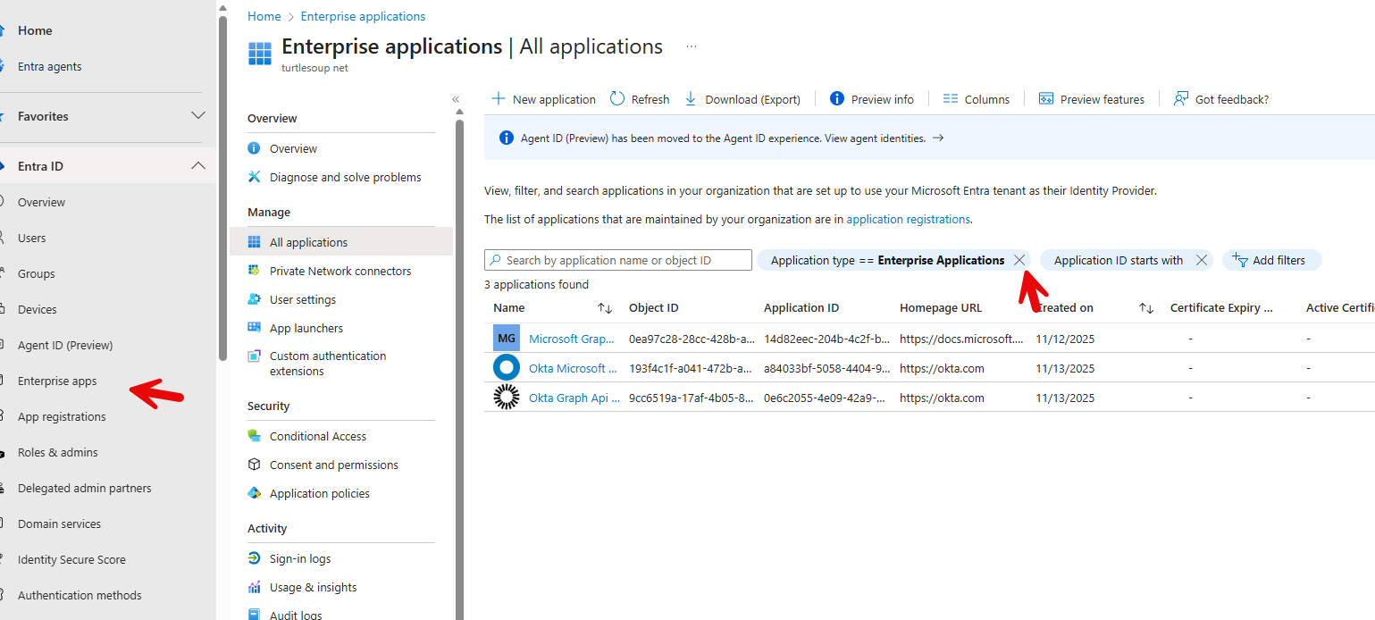 Enterprise apps filter