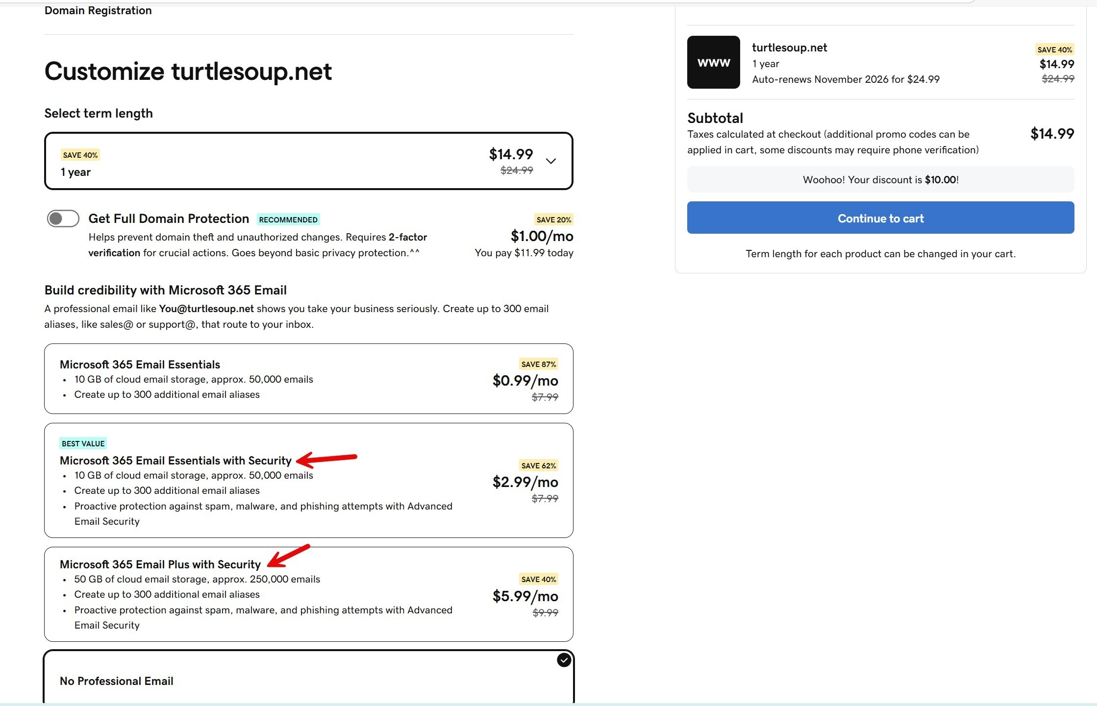 GoDaddy email and security plan