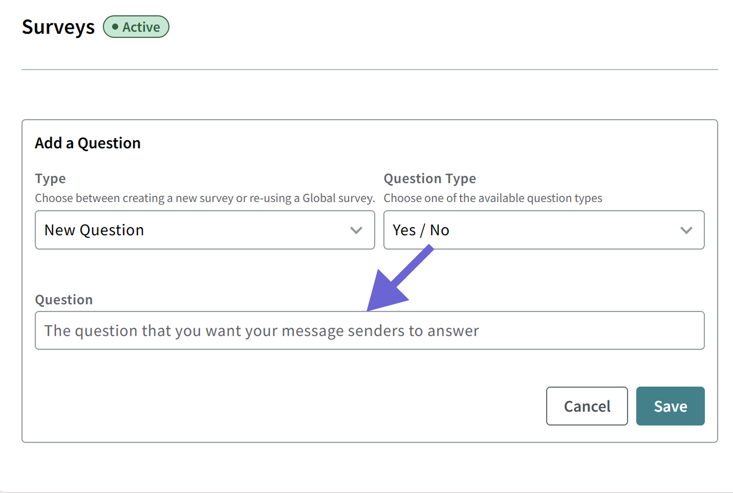 This image shows an example of a Yes/No Survey question being created
