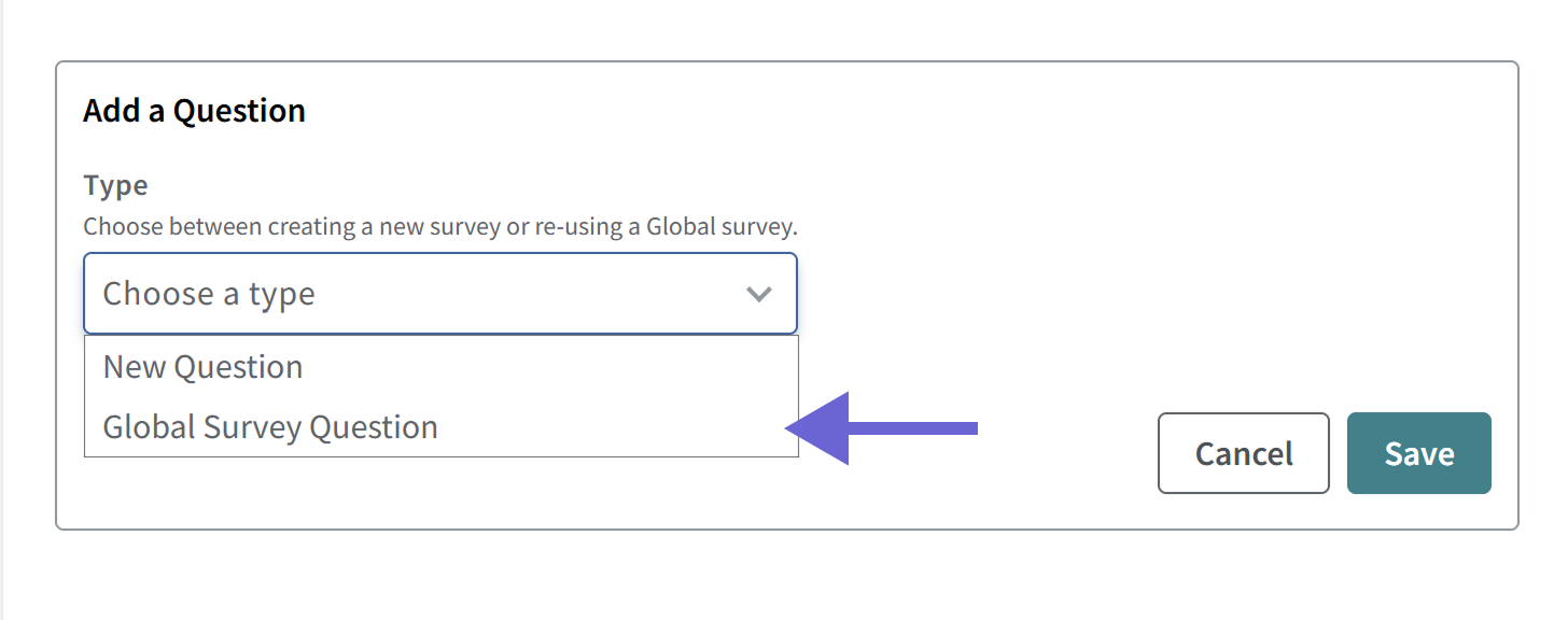 This shows the global survey question selector.