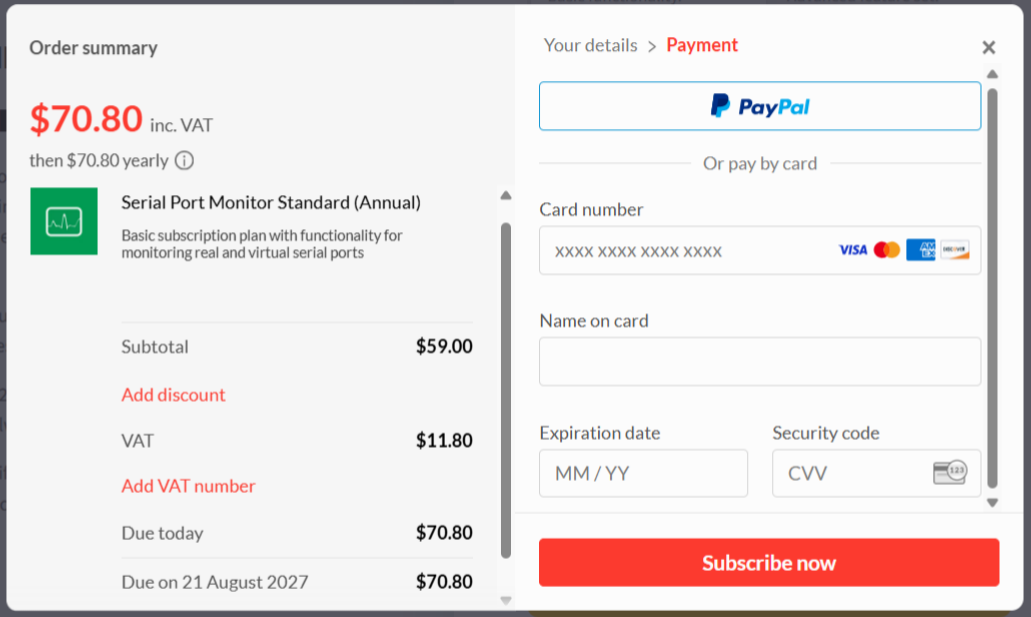 Payment details form