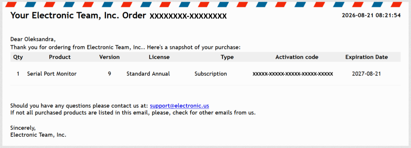 Subscription confirmation email