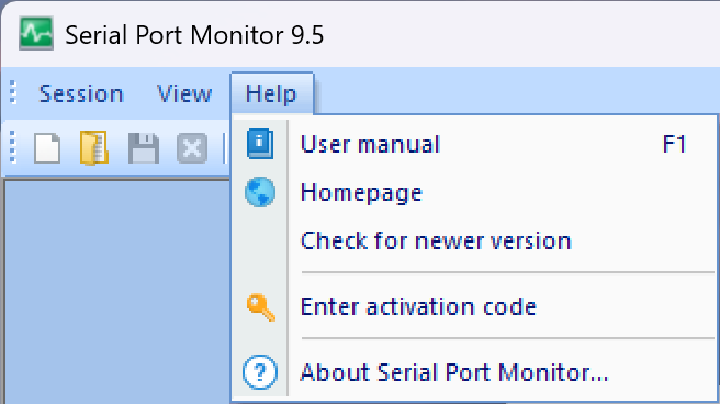 About Serial Port Monitor menu