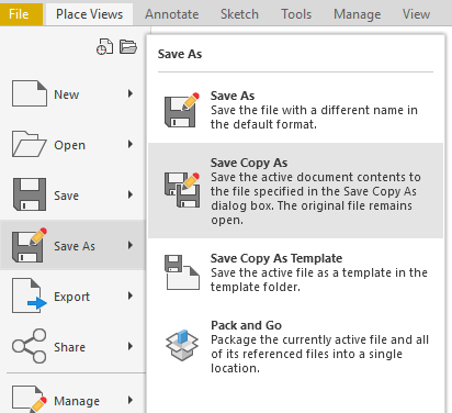 Inventor 'Save Copy As'