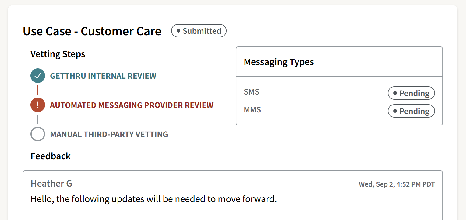 Messaging provider rejected use case