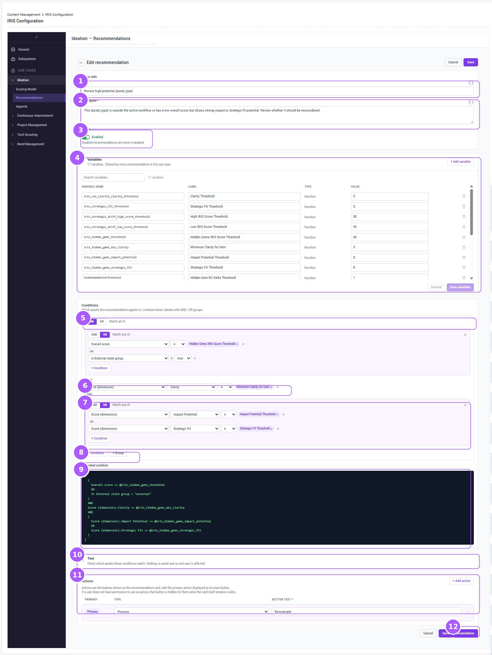 Ideation — the recommendation form, end to end