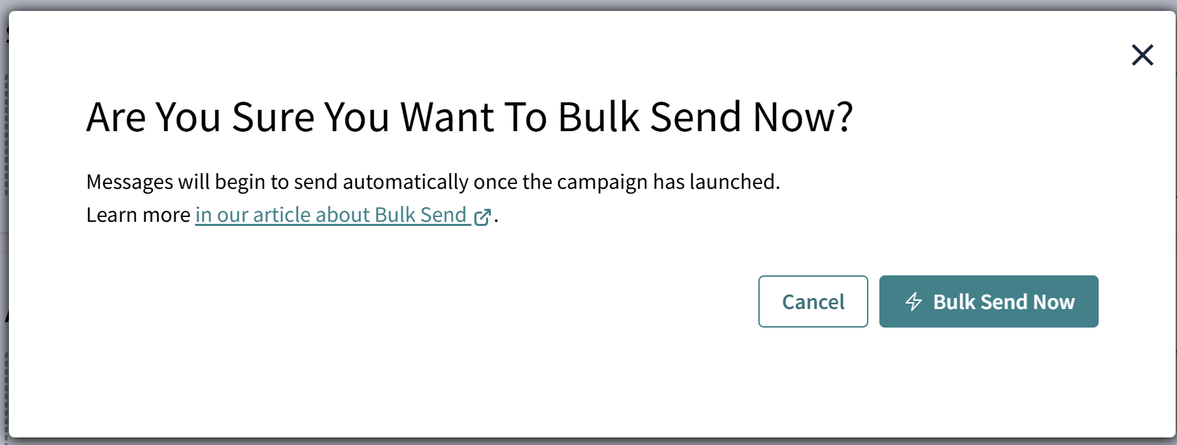 the confirmation modal for bulk send