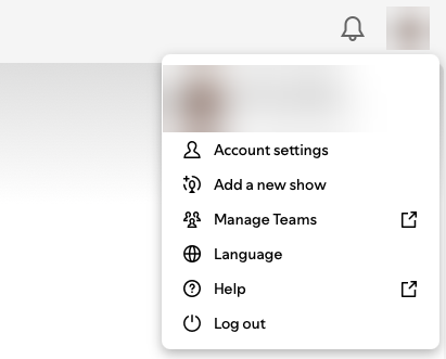 Spotify for Creators profile menu at the top right with the Add a new show option